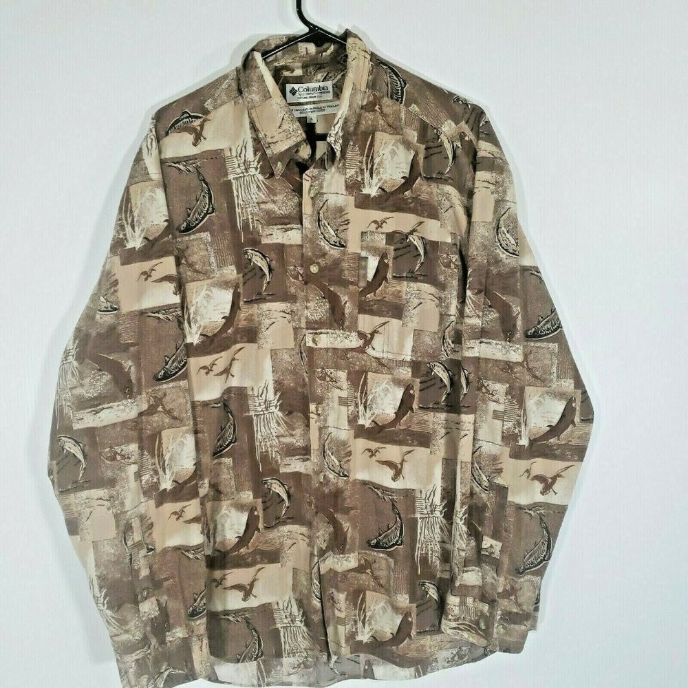 Columbia Men's  Long Sleeve‎ Fishing Outdoor Shirt Size L Brown Tan Button Up